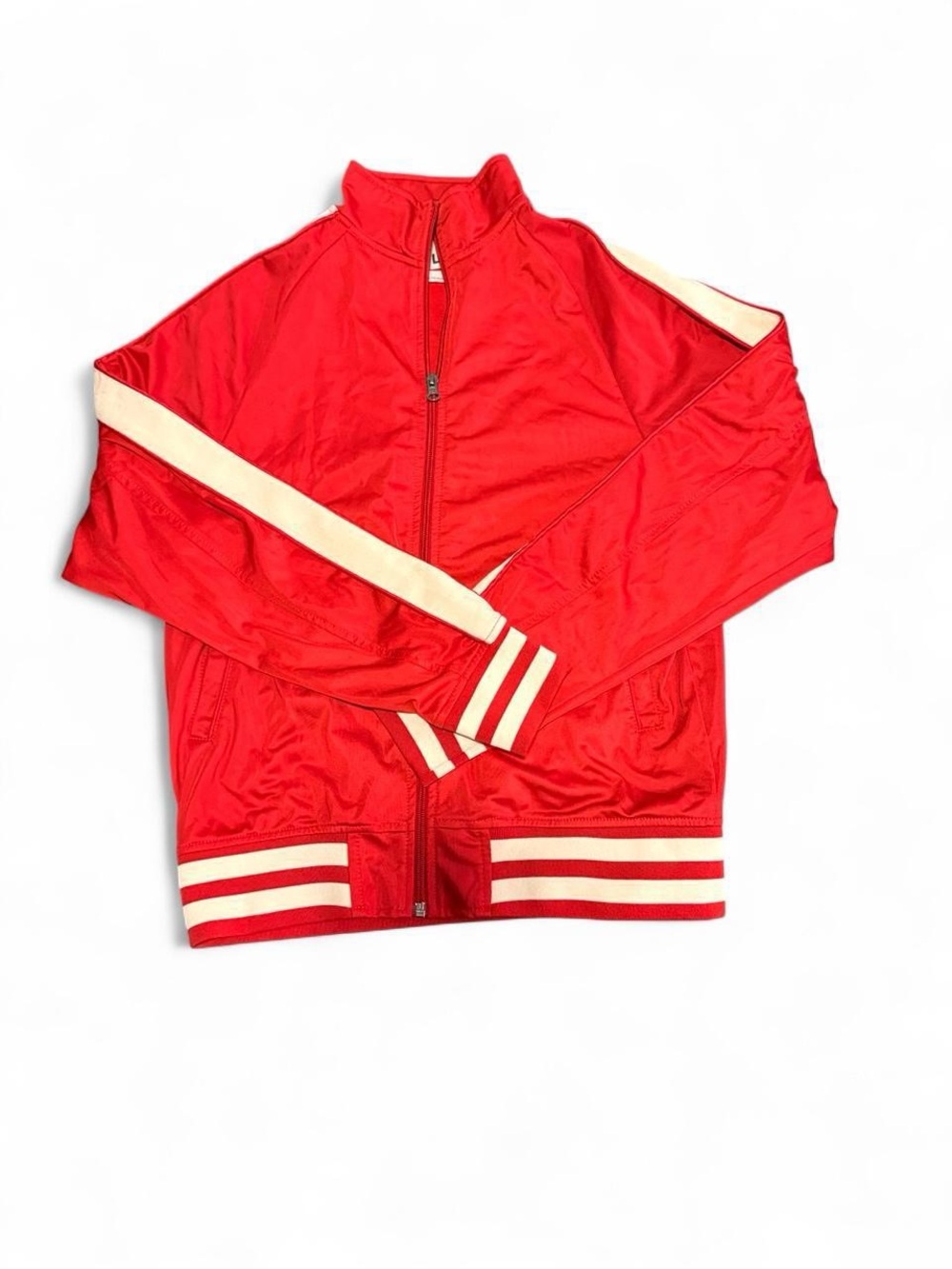 Men's Red Lightweight Track Jacket with Cream Stripe Accents